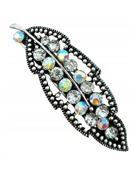 Klamra Francuska z kamieniami cyrkonie SREBRNE LIŚĆ Lolita Accessories