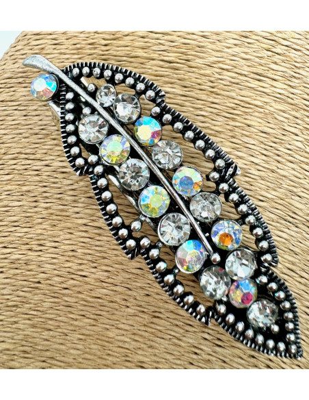 Klamra Francuska z kamieniami cyrkonie SREBRNE LIŚĆ Lolita Accessories