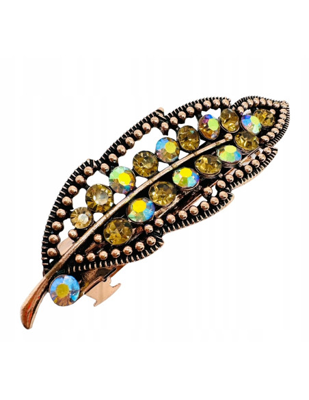 Klamra Francuska z kamieniami cyrkonie MIEDZIANY LISĆ Lolita Accessories