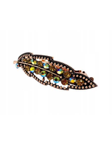 Klamra Francuska z kamieniami cyrkonie MIEDZIANY LISĆ Lolita Accessories