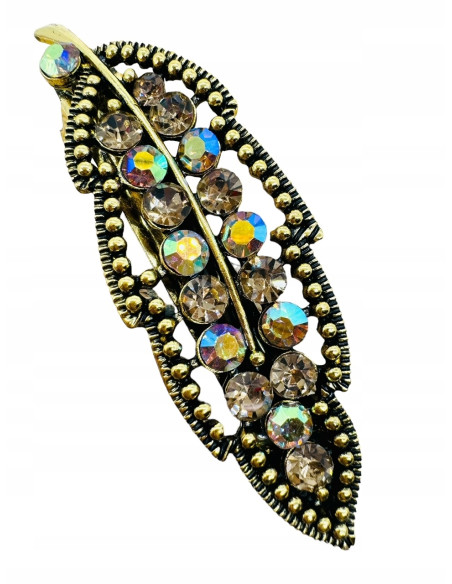 Klamra Francuska z kamieniami cyrkonie STARE ZŁOTO LIŚĆ Lolita Accessories