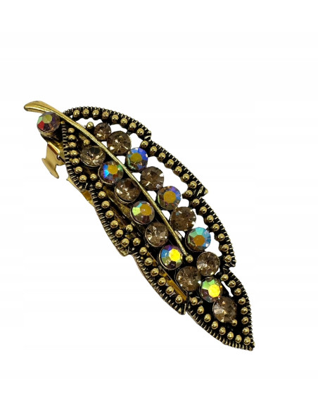 Klamra Francuska z kamieniami cyrkonie STARE ZŁOTO LIŚĆ Lolita Accessories