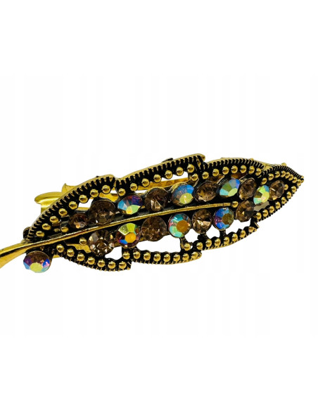 Klamra Francuska z kamieniami cyrkonie STARE ZŁOTO LIŚĆ Lolita Accessories