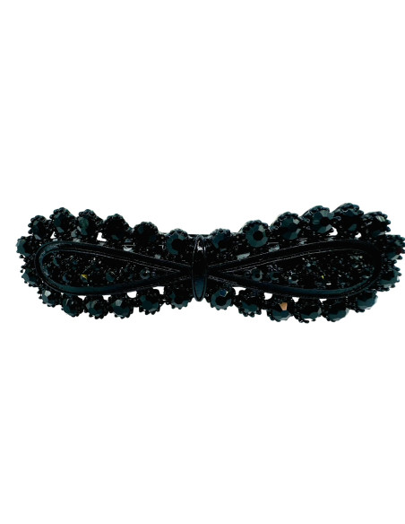 Klamra Francuska z kamieniami CZARNA KOKARDKA Lolita Accessories