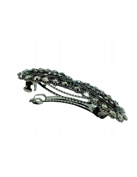 Klamra Francuska z kamieniami GRAFITOWA KOKARDKA Lolita Accessories