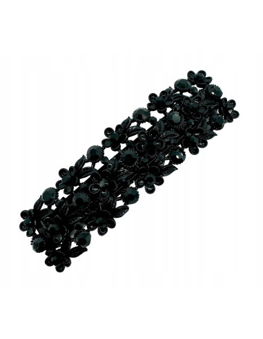 Klamra Francuska z kamieniami cyrkonie CZARNE KWIATKI Lolita Accessories