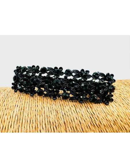 Klamra Francuska z kamieniami cyrkonie CZARNE KWIATKI Lolita Accessories