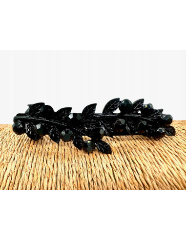Klamra Francuska z kamieniami cyrkonie CZARNE LISTKI Lolita Accessories