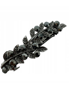 Klamra Francuska z kamieniami cyrkonie GRAFITOWE LISTKI...