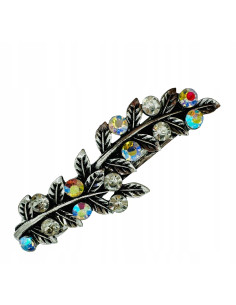 Klamra Francuska z kamieniami cyrkonie SREBRNE LISTKI...