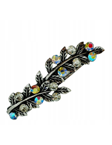 Klamra Francuska z kamieniami cyrkonie SREBRNE LISTKI Lolita Accessories