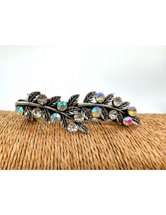 Klamra Francuska z kamieniami cyrkonie SREBRNE LISTKI... 2