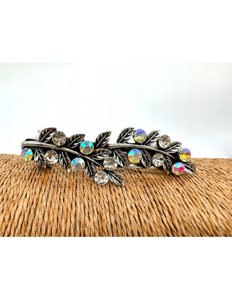 Klamra Francuska z kamieniami cyrkonie SREBRNE LISTKI Lolita Accessories