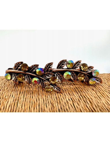 Klamra Francuska z kamieniami cyrkonie MIEDZIANY LISTKI Lolita Accessories