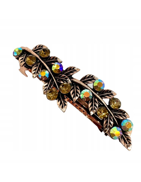 Klamra Francuska z kamieniami cyrkonie MIEDZIANY LISTKI Lolita Accessories