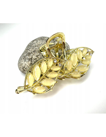 Klamra metalowa do włosów Lolita Accessories złote Listki z kamieniami