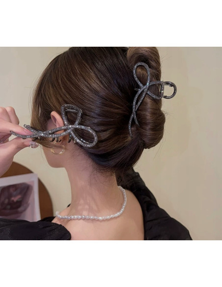 Metalowa Klamra do włosów Lolita Accessories Grafitowa z cyrkoniami