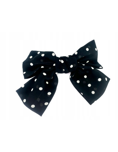 Klamra Francuska Kokardą Lolita Accessories Czarna w Kropki Kokarda