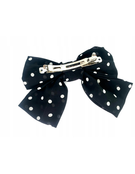 Klamra Francuska Kokardą Lolita Accessories Czarna w Kropki Kokarda