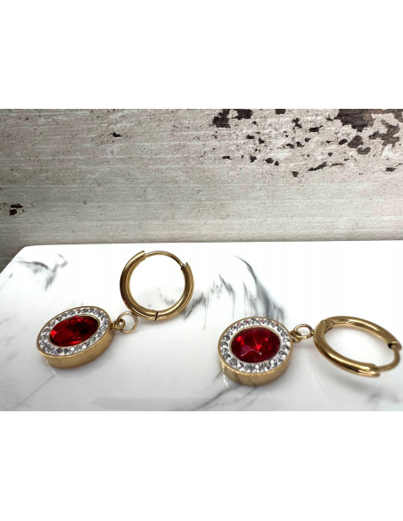 Kolczyki stal chirurgiczna Lolita Accessories złoty czerwone oczko