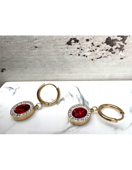 Kolczyki stal chirurgiczna Lolita Accessories złoty czerwone oczko