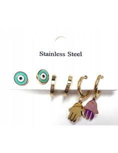 Kolczyki stal chirurgiczna Zestaw 3 komplety Hamsa Lolita...