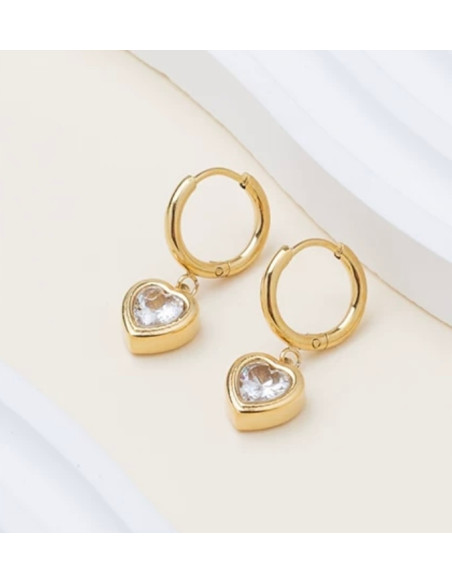 Kolczyki stal chirurgiczna Lolita Accessories złoty serce crystal