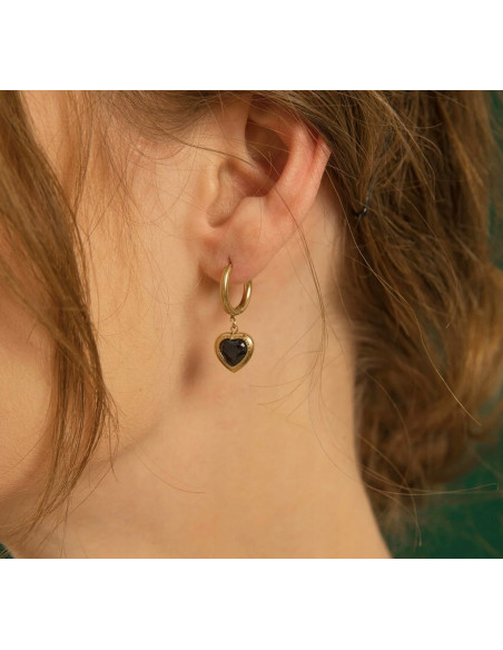 Kolczyki stal chirurgiczna Lolita Accessories złoty serce zielone