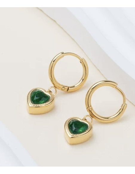 Kolczyki stal chirurgiczna Lolita Accessories złoty serce zielone