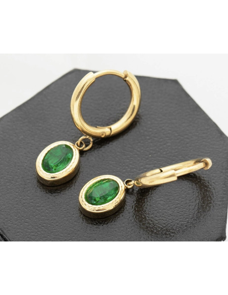 Kolczyki stal chirurgiczna Lolita Accessories złoty zielone oczko