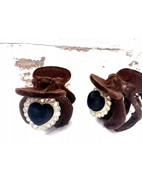 Klamra zestaw Glamur flok cyrkonie z SERCEM Zestaw 2 sztuki brązy