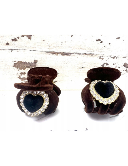 Klamra zestaw Glamur flok cyrkonie z SERCEM Zestaw 2 sztuki brązy