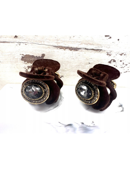 Klamra zestaw Glamur flok cyrkonie wieczorowa Zestaw 2 sztuki brązy