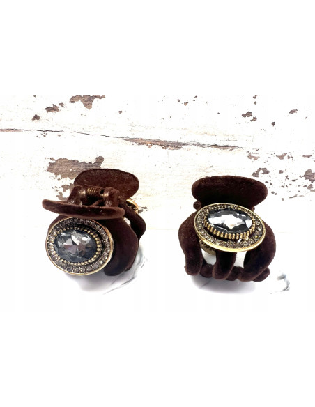 Klamra zestaw Glamur flok cyrkonie wieczorowa Zestaw 2 sztuki brązy