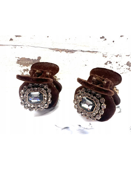 Klamra zestaw Glamur flok cyrkonie wieczorowa Zestaw 2 sztuki brązy