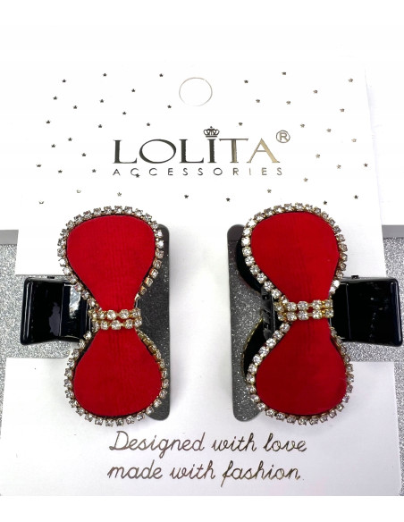 Zestaw klamerek CZERWONE KOKARDKI klamra Lolita Accessories
