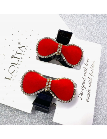 Zestaw klamerek CZERWONE KOKARDKI klamra Lolita Accessories