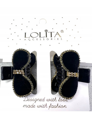 Klamra 2 sztuki czarna cyrkonie Kokardki Lolita Accessories