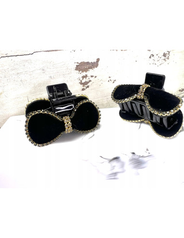 Klamra 2 sztuki czarna cyrkonie Kokardki Lolita...