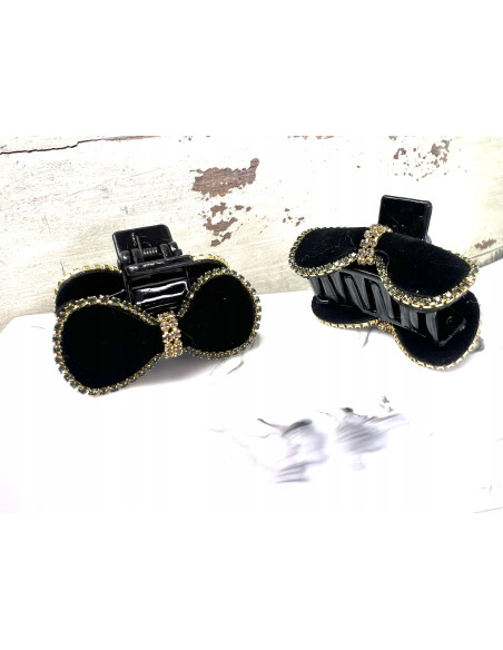 Klamra 2 sztuki czarna cyrkonie Kokardki Lolita Accessories