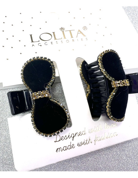 Klamra 2 sztuki czarna cyrkonie Kokardki Lolita Accessories