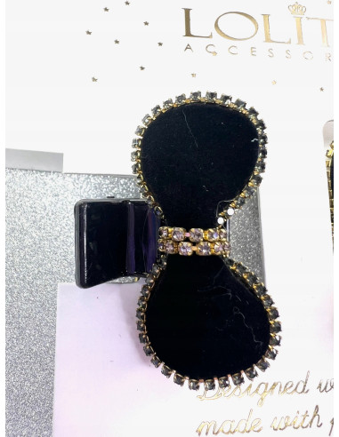 Klamra 2 sztuki czarna cyrkonie Kokardki Lolita...