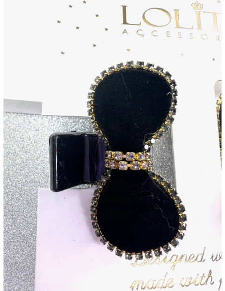 Klamra 2 sztuki czarna cyrkonie Kokardki Lolita Accessories
