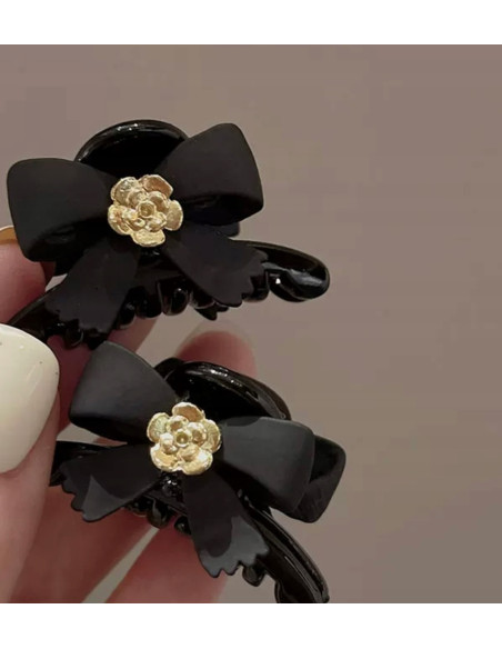 Klamra 2 sztuki czarna cyrkonie wieczorowa zdobna Lolita Accessories