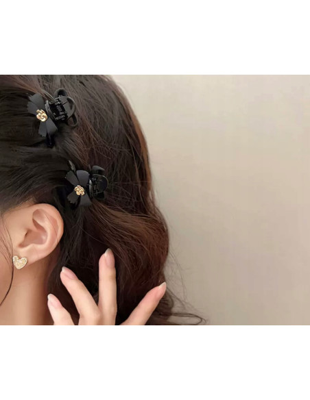 Klamra 2 sztuki czarna cyrkonie wieczorowa zdobna Lolita Accessories