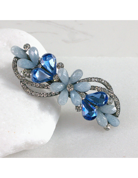 Klamra francuska kwiat z listkami kryształki Lolita akcesoria