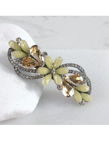 Klamra francuska kwiat z listkami kryształki...