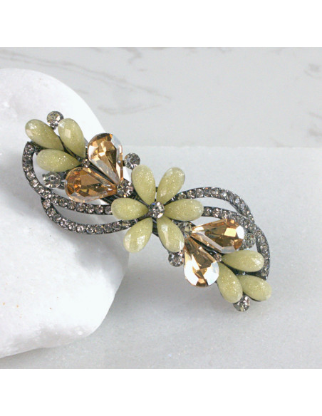 Klamra francuska kwiat z listkami kryształki Lolita akcesoria