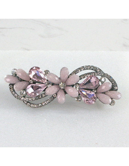 Klamra francuska kwiat z listkami kryształki Lolita akcesoria