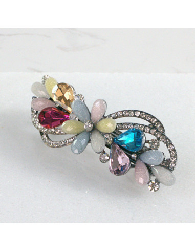 Klamra francuska kwiat z listkami kryształki...